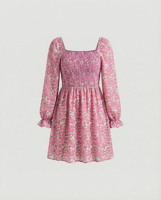 Damen Blumenkleid Mini mit Smok