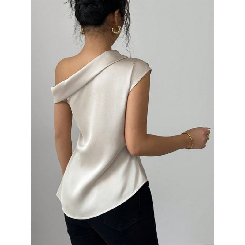 Damen charmantes asymmetrisches Oberteil mit Rüschendetails und einer Schulter R&B