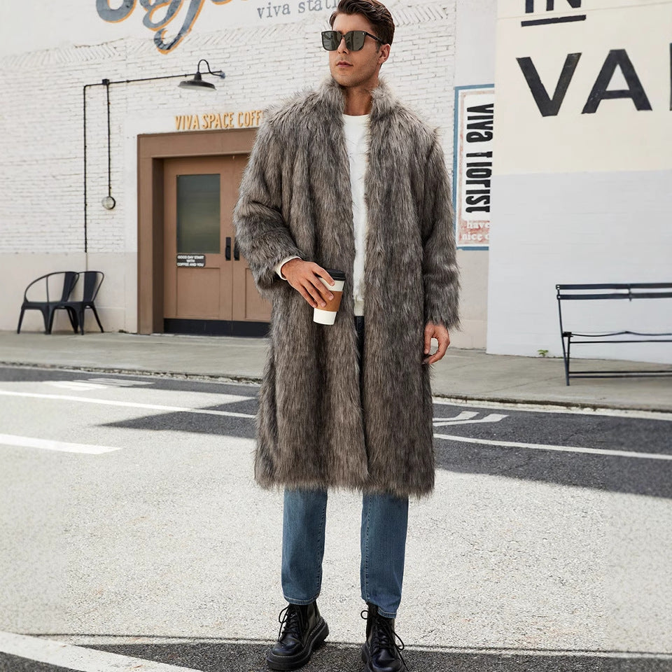 Herren Luxuriöser Kunstpelz-Mantel mit voluminösen Ärmeln R&B