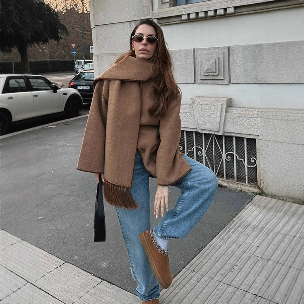 Damen oversized Mantel mit Fransendetails R&B
