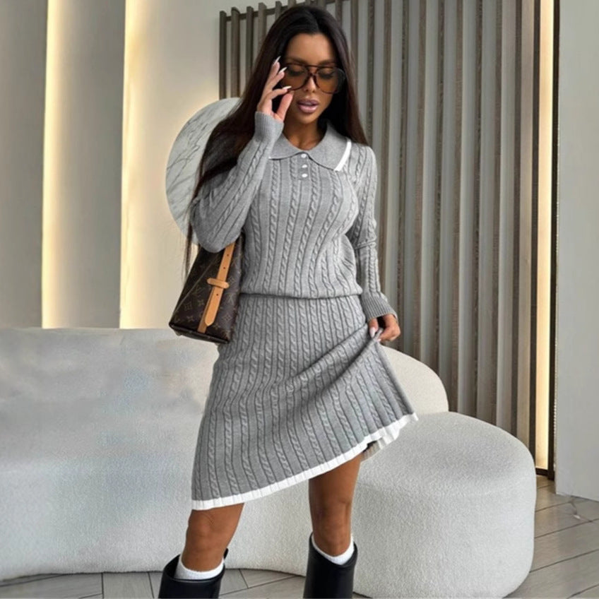 Damen Strickkleid mit hochgeschlossenem Kragen und Knopfleiste R&B