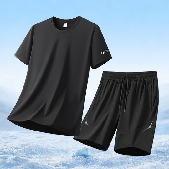 Herren nan atmungsaktives Funktionsshirt und elastische Laufshorts Sportset R&B