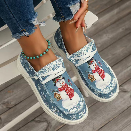 Damen Sneakers im winterlichen Design mit Schneemann-Motiv und rutschfester Sohle R&B