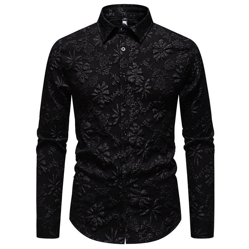 Herren Langarmhemd mit detailreicher Blumenstickerei R&B