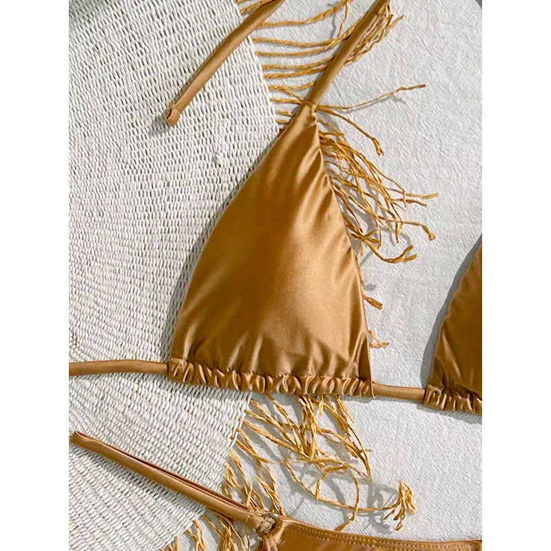 Damen Triangel-Bikini mit fransigem Design R&B