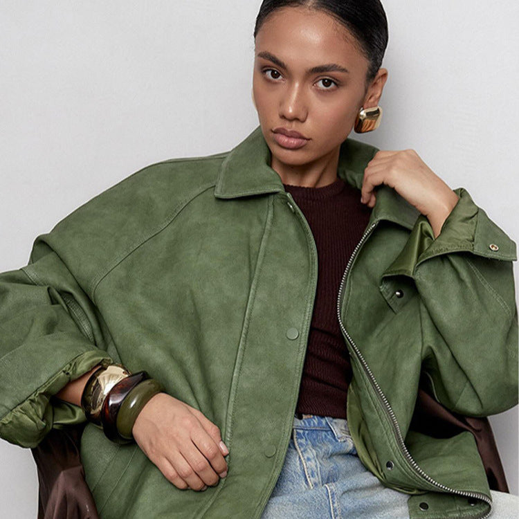 Damen lässige Oversized Jacke aus veganem Wildleder R&B