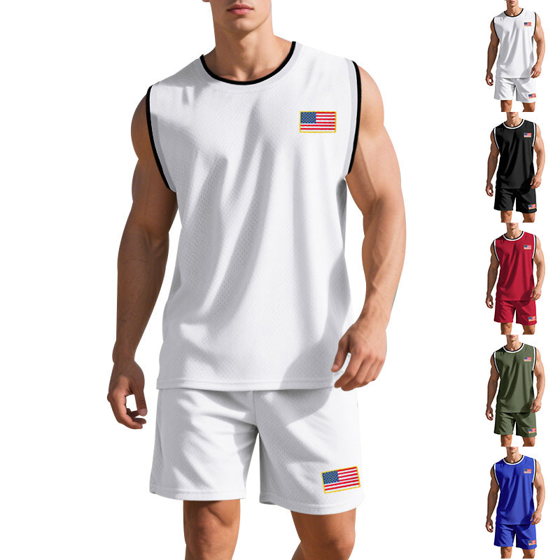 Herren Sportliches Trainingsset mit atmungsaktivem Mesh-GewR&Be und modernen Flaggen-Details R&B