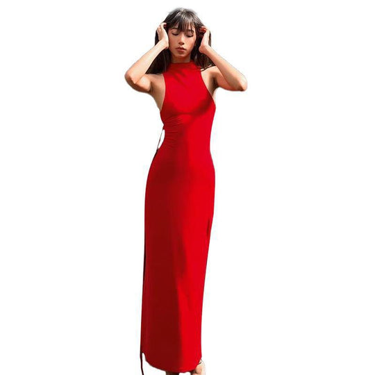 Damen Elegantes Maxikleid mit Cut-Out-Details und asymmetrischem Kragen R&B