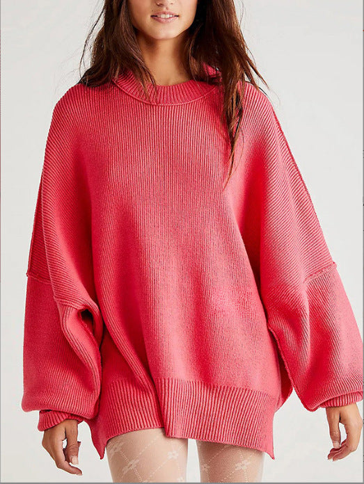 Damen Oversized Strickpullover mit breiten Ärmeln und strukturierter Oberfläche R&B