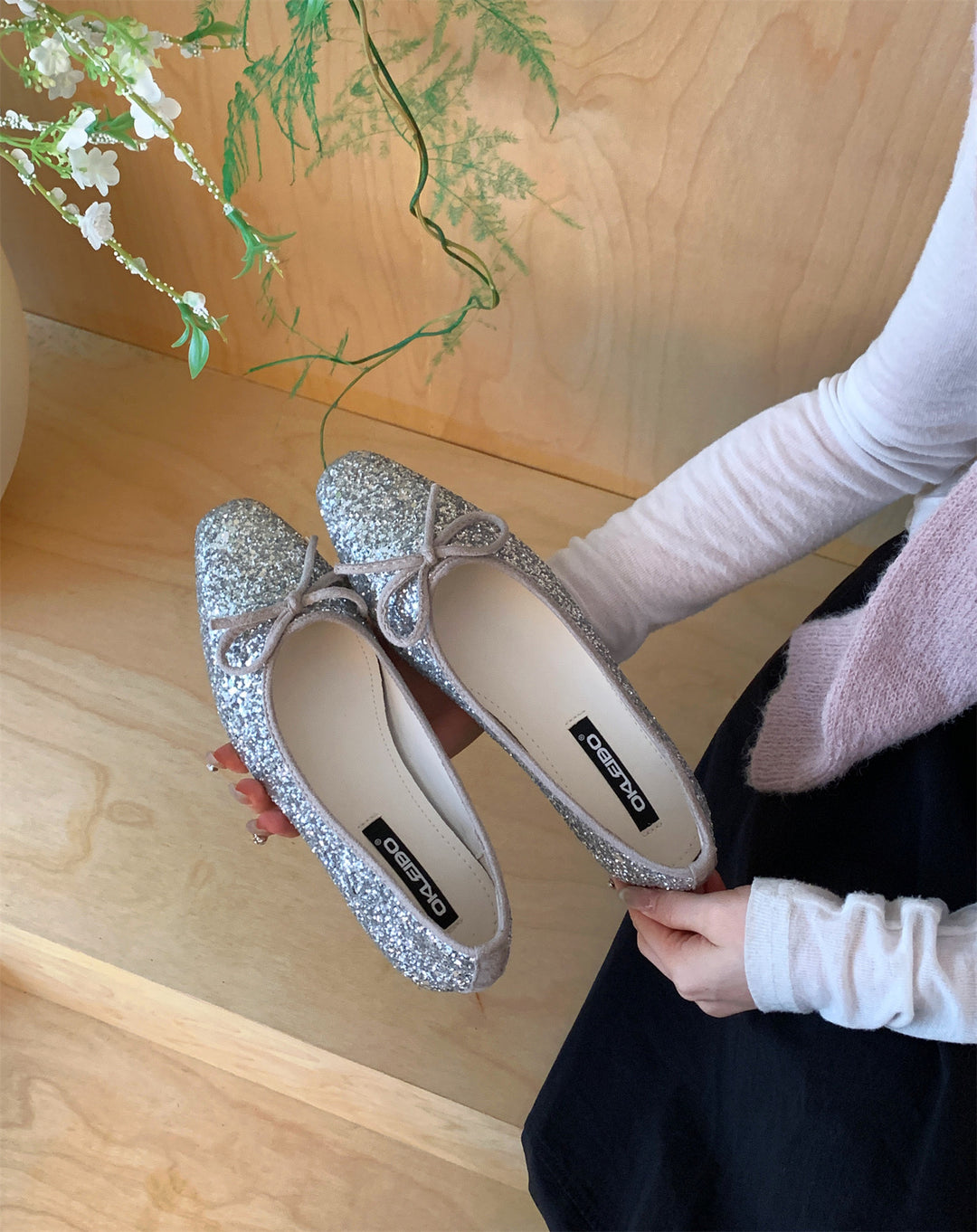 Damen Glitzernde Ballerinas mit eleganter Schleife und komfortabler Innensohle R&B