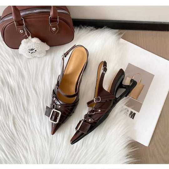 Damen Slingback-Pumps mit verstellbaren Riemen und dekorativen Schnallen R&B
