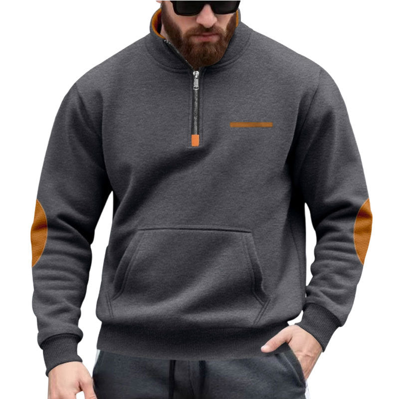 Herren Kapuzenpullover mit halbem Reißverschluss und farblichen Akzenten R&B