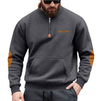 Herren nan Halbzip-Sweatpullover mit Stehkragen, Kängurutasche und Ellenbogenbesatz R&B