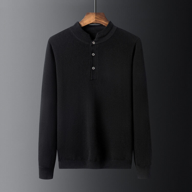 Herren Strukturierter Langarm-Pullover mit Knopfleiste R&B
