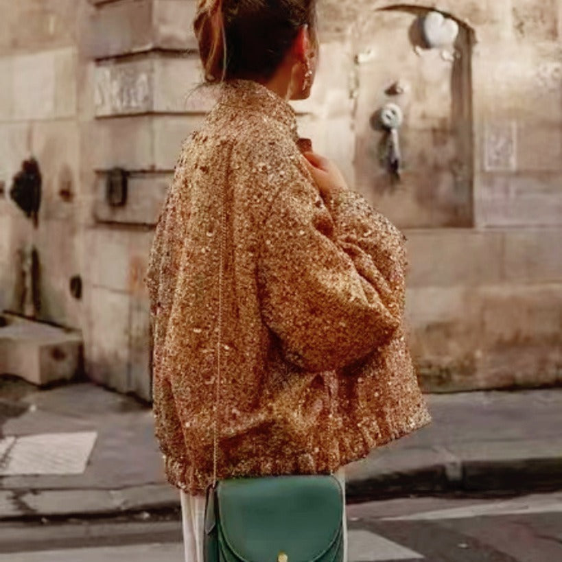 Damen Glamouröse Paillettenjacke mit kurzem Schnitt und eleganten Akzenten R&B