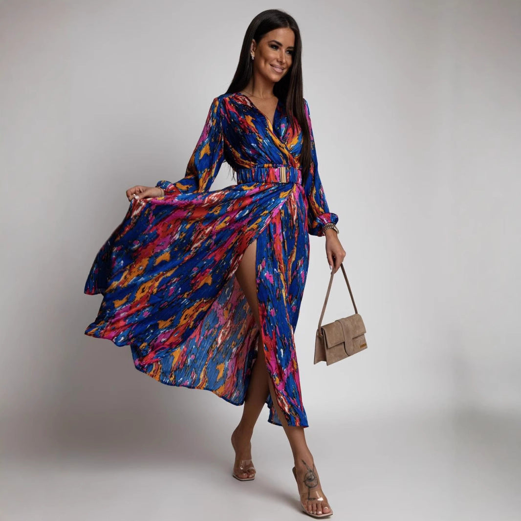 Damen Maxikleid mit bunten Mustern R&B