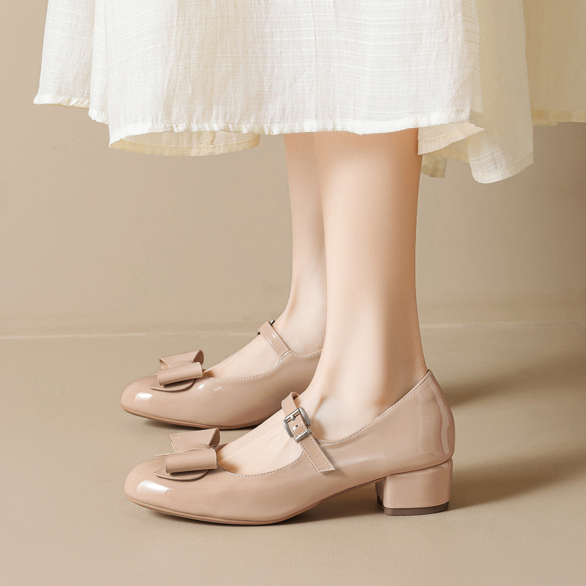 Damen Mary-Jane Ballerinas mit modischer Schleifenapplikation und komfortablem Absatz