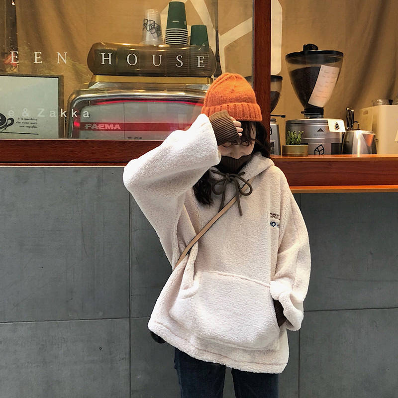 Damen kuscheliger Kapuzenpullover im Oversized-Stil mit vorderer Kängurutasche und elastischen Bündchen
