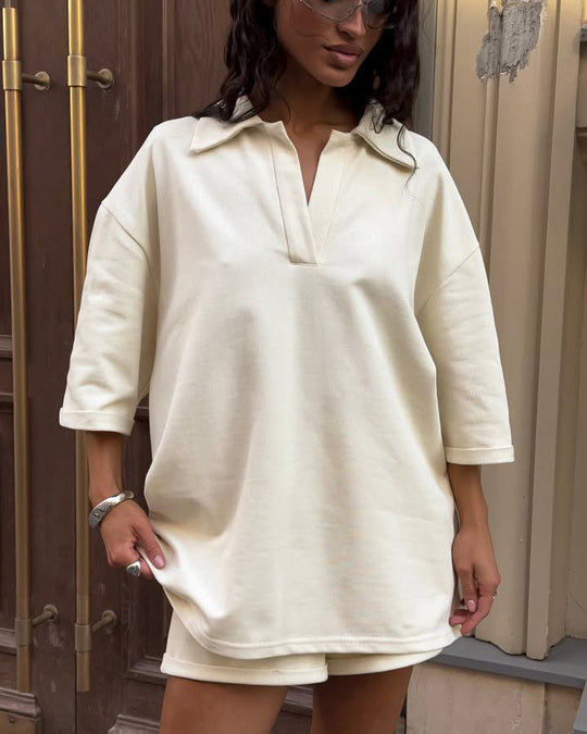 Damen lässiges Polo-Kleid mit bequemen 3/4-Ärmeln und modernem Ausschnitt R&B