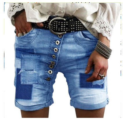 Damen modische Denim-Shorts mit funktionalen Taschen und distressed Akzenten R&B