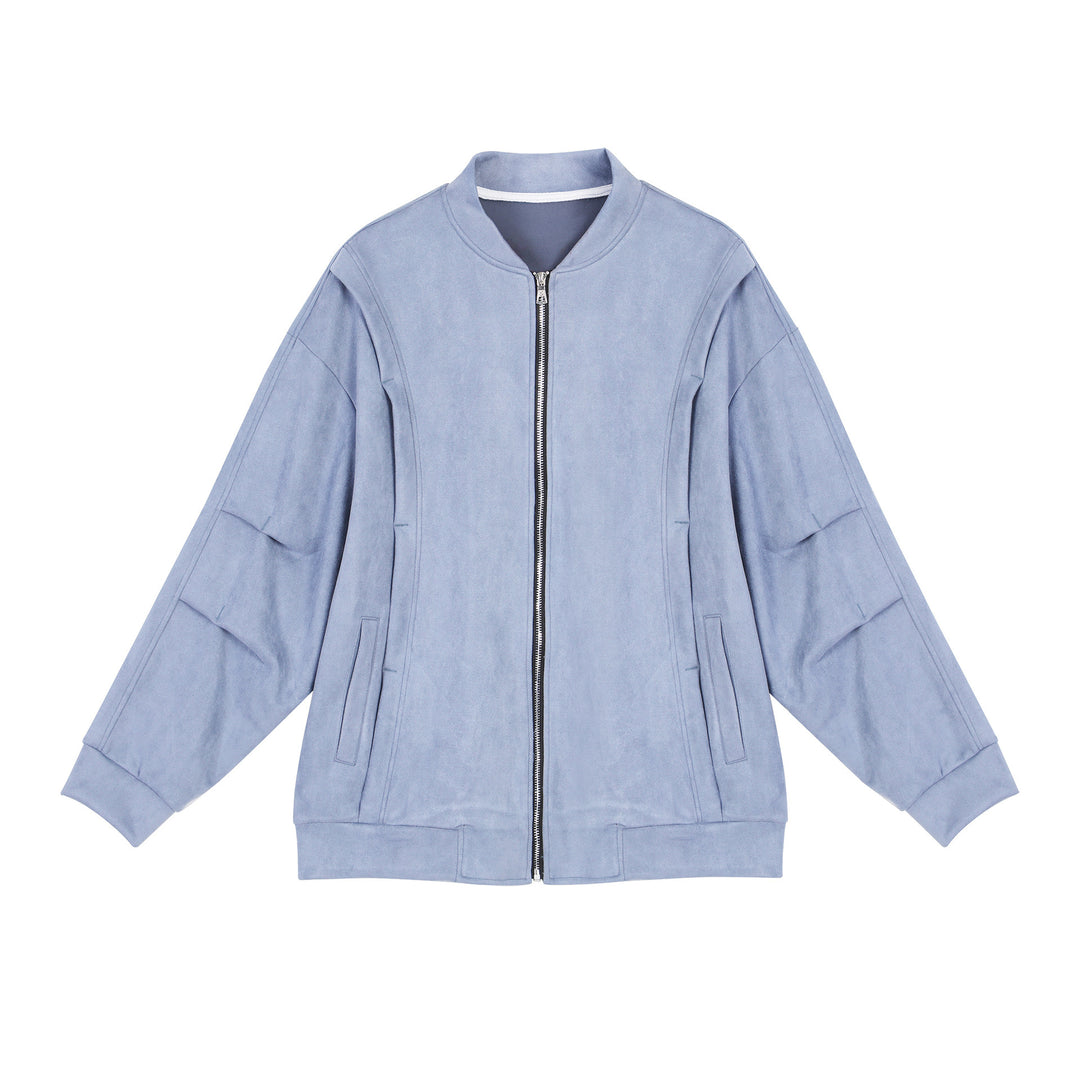 Damen stylische Oversize-Jacke aus weichem Kunstleder mit praktischen Taschen und durchgehendem Reißverschluss R&B