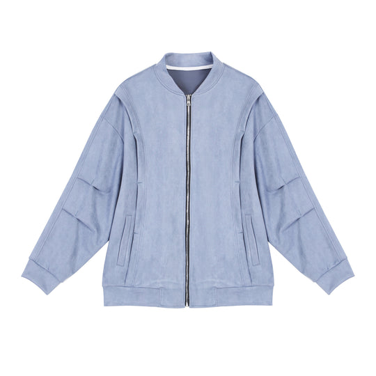 Damen stylische Oversize-Jacke aus weichem Kunstleder mit praktischen Taschen und durchgehendem Reißverschluss R&B