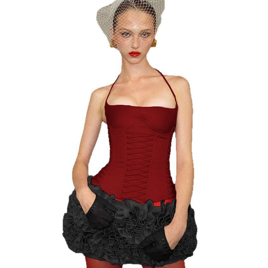 Damen Crop-Top mit verspieltem Schnürdesign und eleganten Trägern R&B