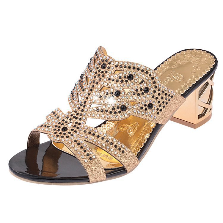 Damen elegante Sandaletten mit Glitzerakzenten und komfortablem Blockabsatz R&B