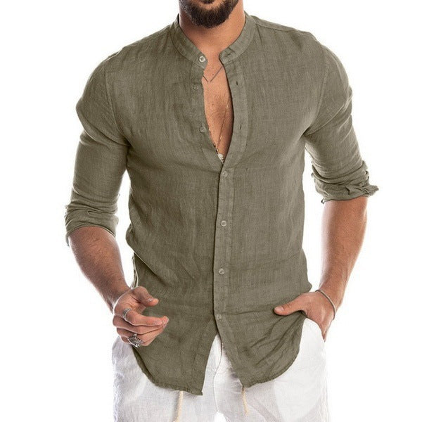 Herren Leinenhemd mit modernem Henley-Ausschnitt und Struktur R&B