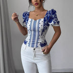 Damen Puffärmel Bluse mit floralem Muster R&B