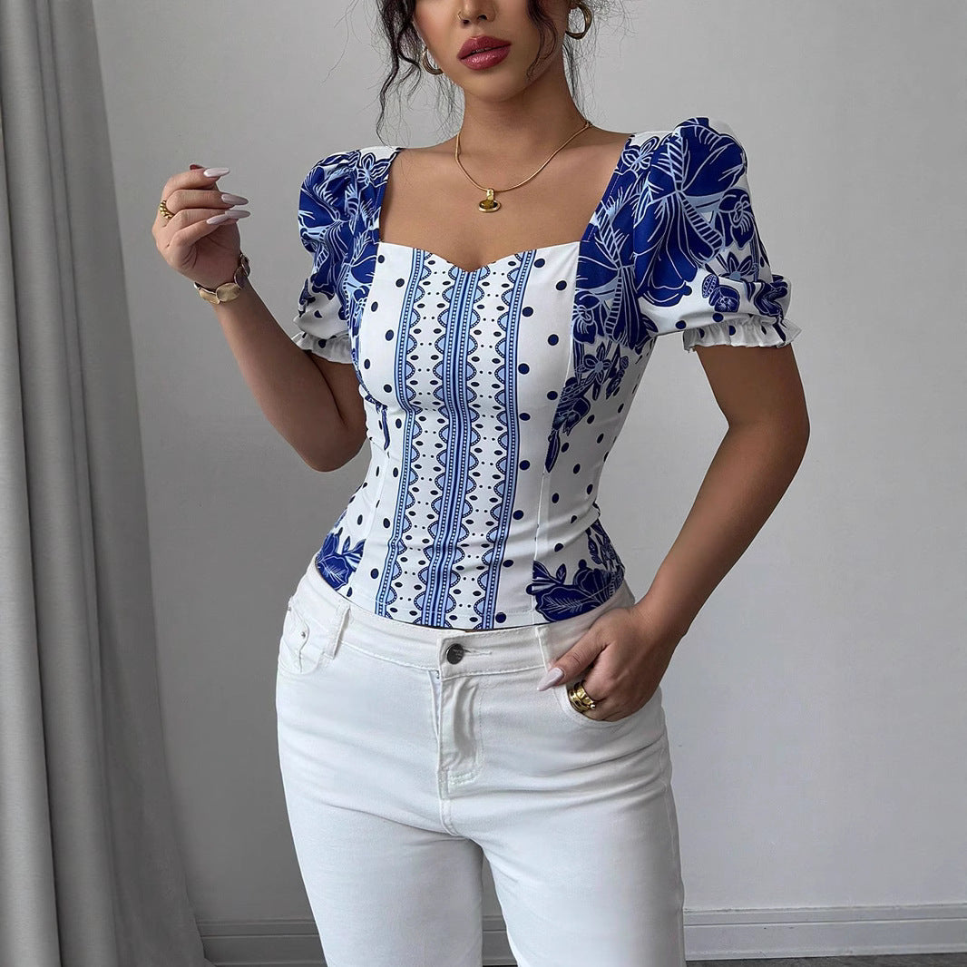Damen Puffärmel Bluse mit floralem Muster R&B