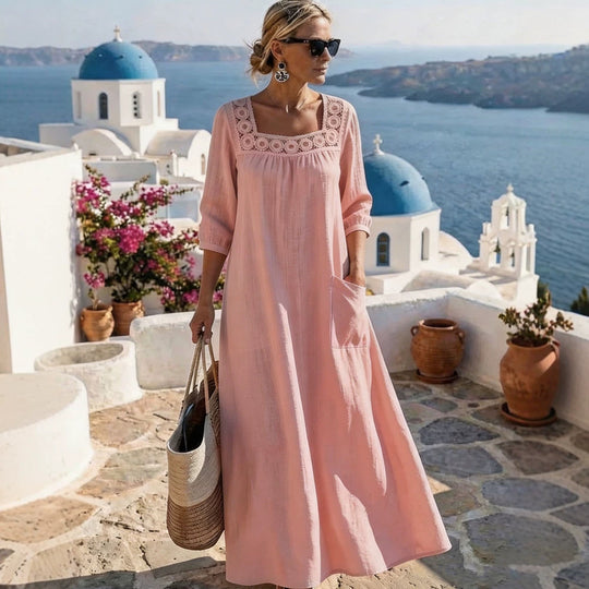 Damen Maxikleid mit elegantem Rundhalsausschnitt und praktischen Taschen R&B
