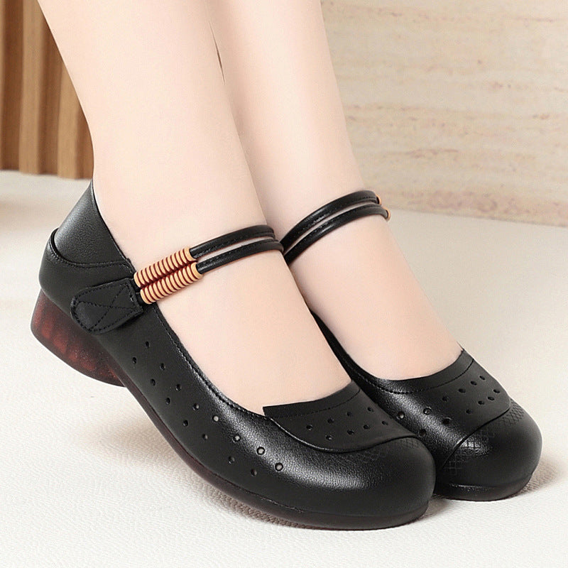 Damen atmungsaktive und bequeme Mary Jane Ballerinas mit elastischem Riemen R&B