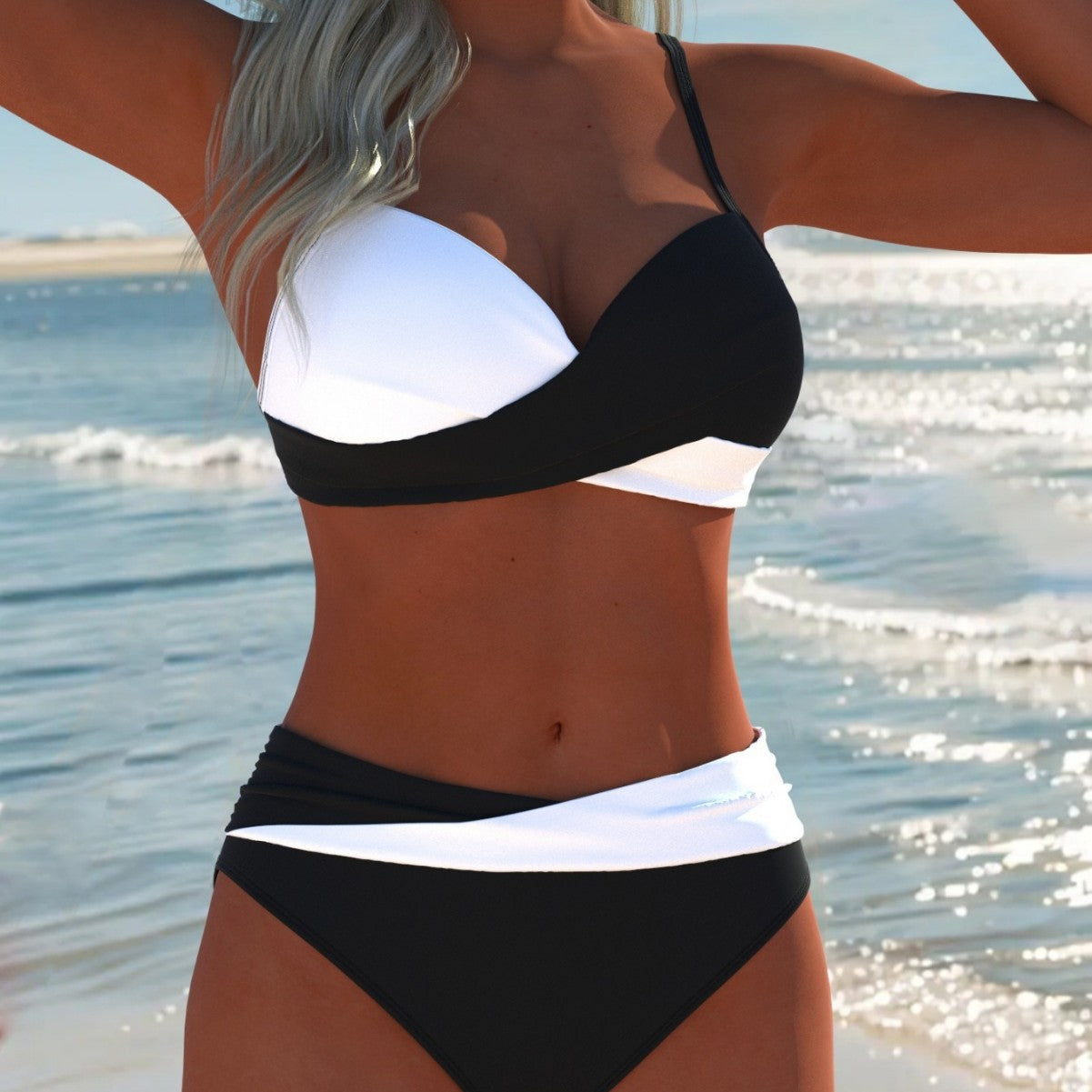 Damen Bikini-Set mit raffiniertem Wickeldesign und kontrastierenden Farben