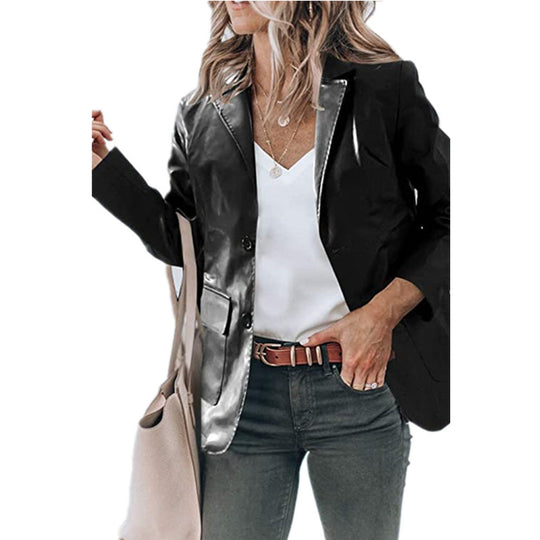 Damen elegante Blazerjacke im zeitlosen Design mit glänzender Oberfläche R&B