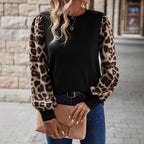 Damen Sweatshirt mit modischen Leopardenärmeln R&B