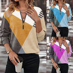 Damen Sportlicher Sweatshirt mit halbem Reißverschluss und trendigem Kontrast-Design R&B