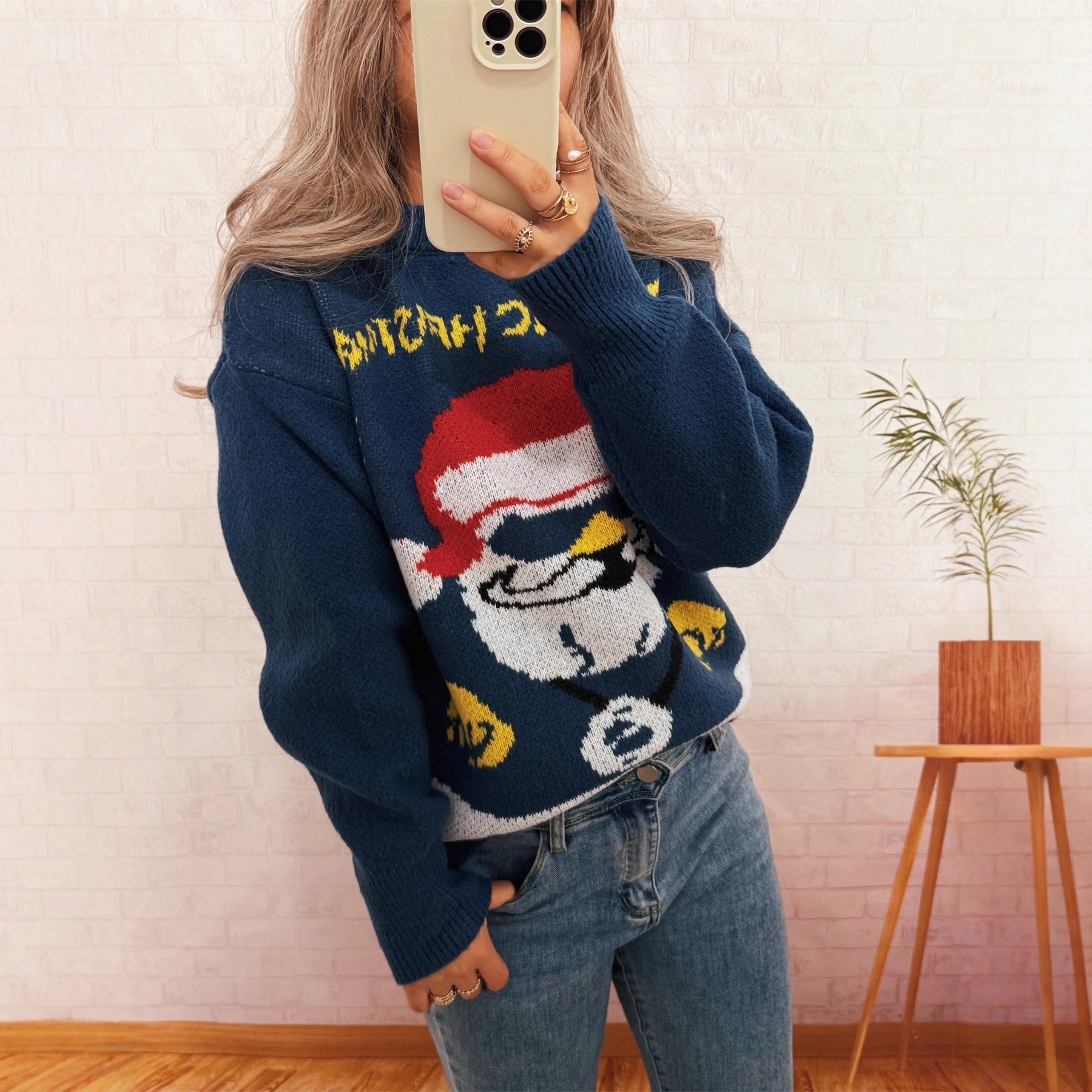 Damen festlicher Strickpullover mit Weihnachtsmotiv R&B