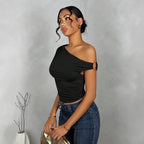 Damen Asymmetrisches Crop-Top mit elegantem Wellendesign und raffiniertem Schnitt R&B