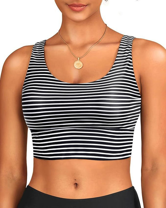 Damen sportlicher Crop-Top mit klassischen Streifen R&B