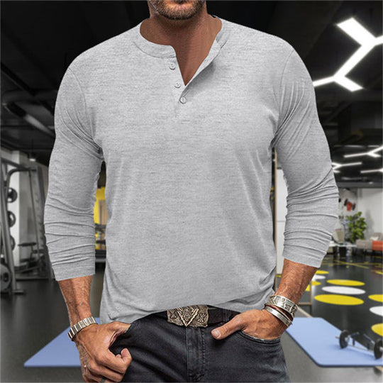 Herren Langarm-Henley-Shirt aus atmungsaktiver Baumwollmischung R&B
