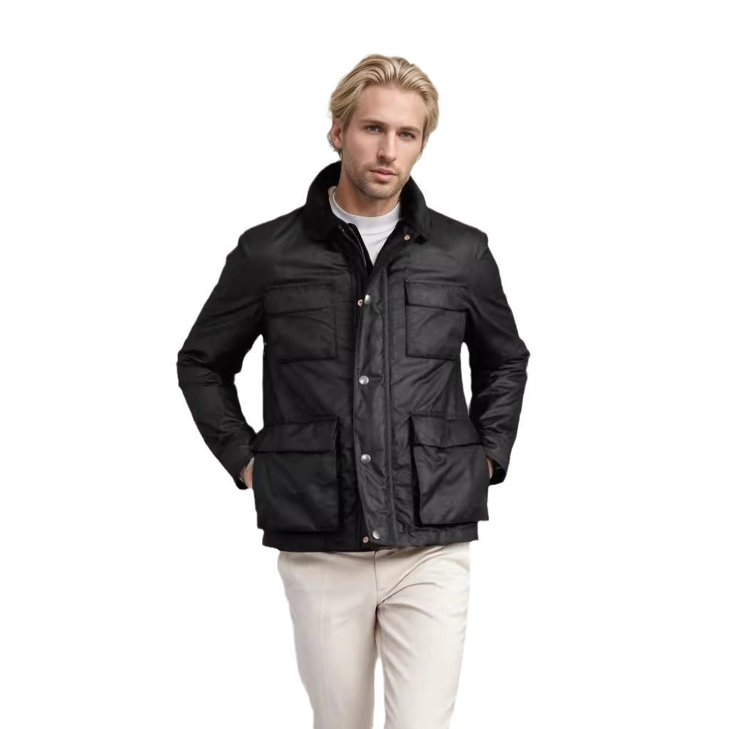 Herren funktionale Utility-Jacke mit warmem Fleece-Kragen und praktischen Taschen R&B