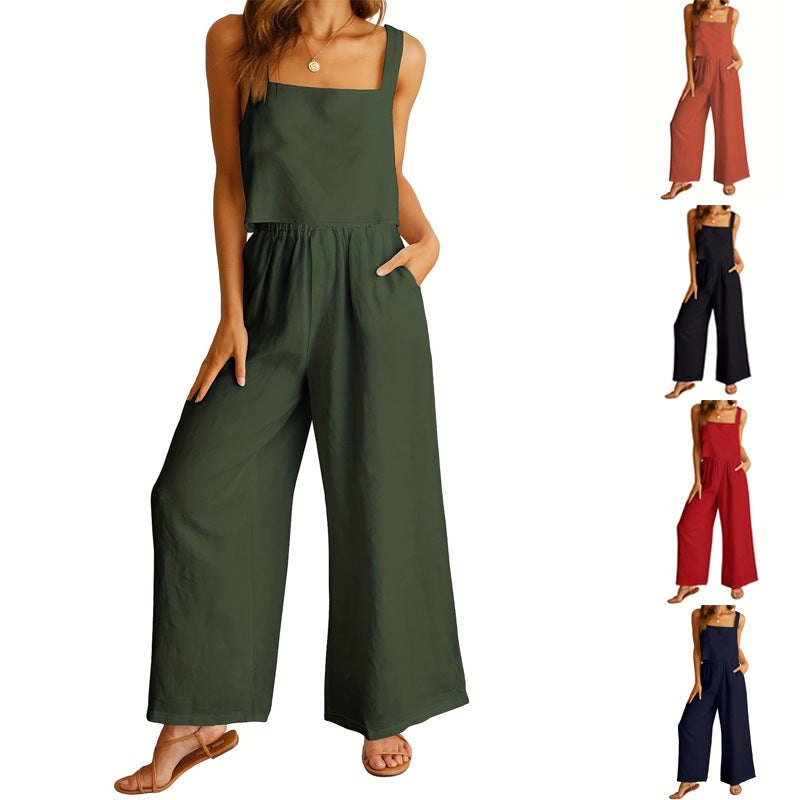 Damen Luftiger Jumpsuit mit weitem Bein und verstellbarem Taillenbund R&B