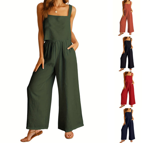Damen Luftiger Jumpsuit mit weitem Bein und verstellbarem Taillenbund R&B