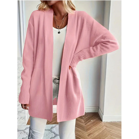 Damen Langstrickjacke mit praktischen Taschen und elegantem V-Ausschnitt R&B