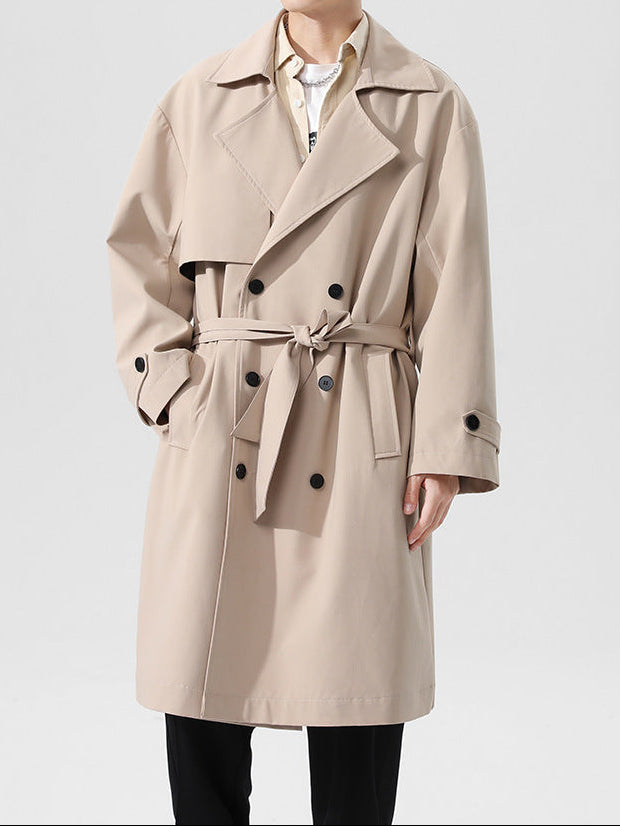 Herren Trenchcoat Khaki Herbstmantel Casual Slim Fit Koreanischer Style