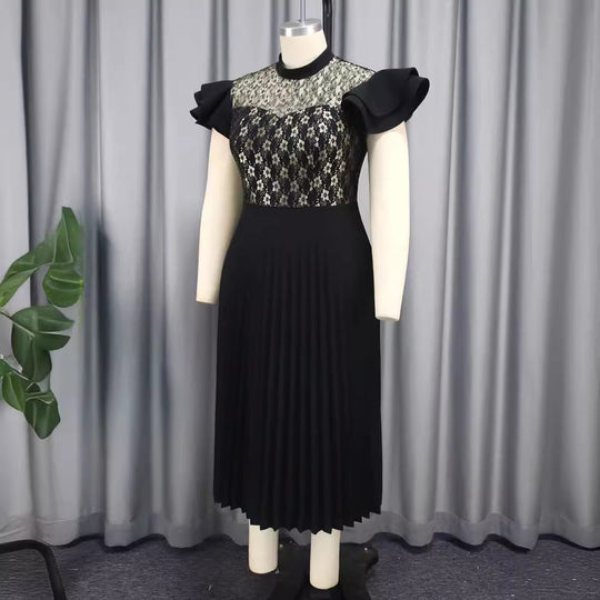 Damen Elegantes Plisseekleid mit floralem Spitzenoberteil R&B