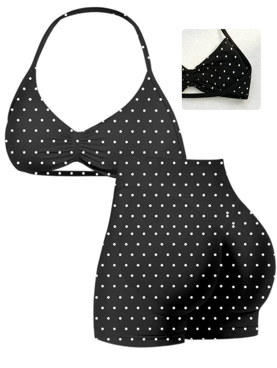 Damen Sport-Bikini-Oberteil mit hoch geschnittenen Shorts und nahtlosem Design R&B
