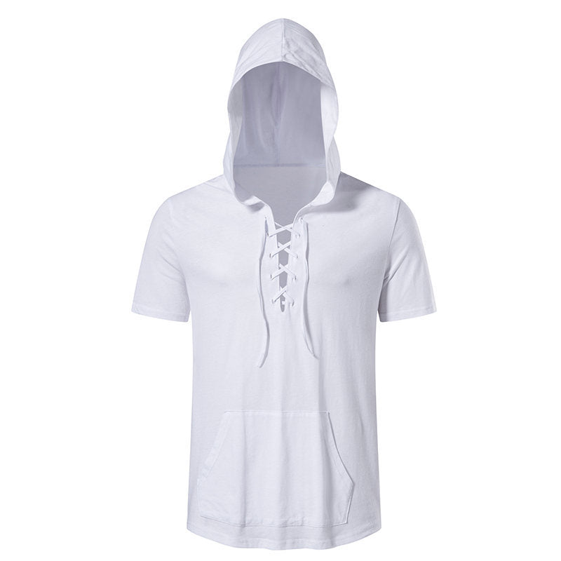 Herren Kapuzen-T-Shirt mit kreativem Schnürdesign R&B