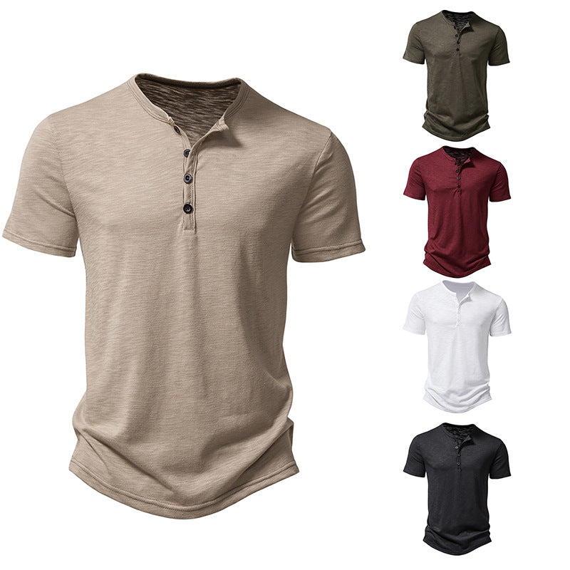 Herren Kurzarm-Henley-Shirt mit klassischem Knopfdesign R&B